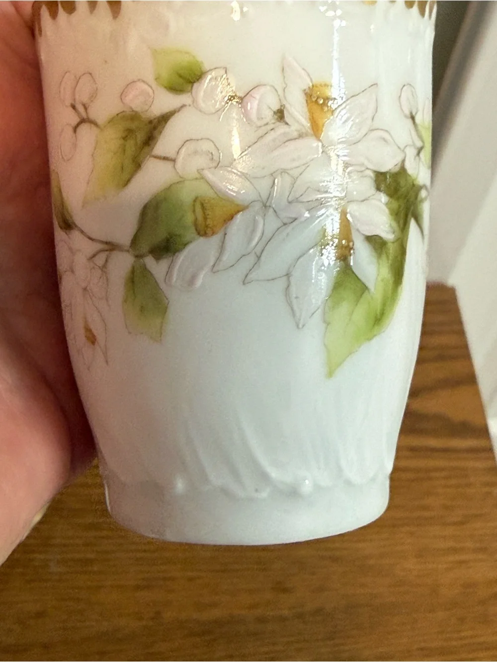 Vintage Porcelain Demitasse Cup and Saucer Hand Paired Floral White Gold Yellow
